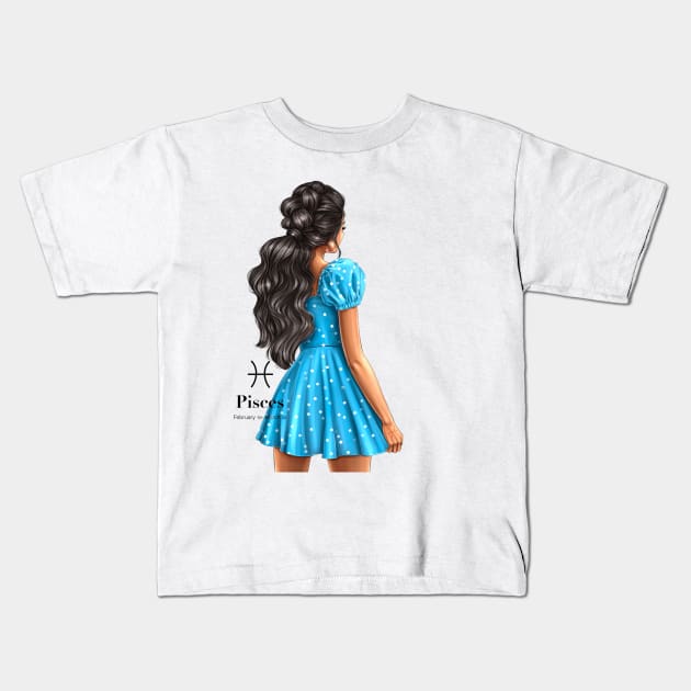 Pisces Zodiac Fashion Girl Kids T-Shirt by AllessyArt 